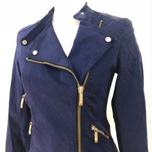 Zara Navy Blue Asymmetrical Zip Moto Jacket
